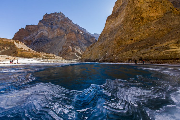 Half frozen Zanskar river in winter