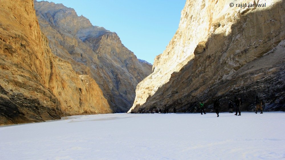 Chadar Trek - Frozen River Zanskar within a steep canyon